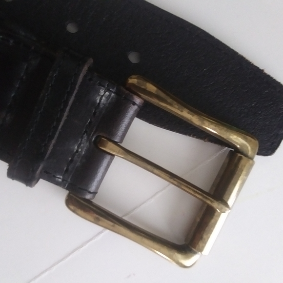 Talbots Wide Woven Leather Belt, Two-Tone Black and Brown - Picture 4 of 12